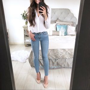 H&M White Button-Front Knit Top